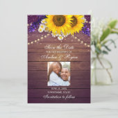 パープル素朴イエローヒマワリフローラバーンドフォト セーブザデート (スタンド正面)