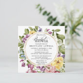 パープル素朴イエローフローラグリーンブライダルシャワー 招待状 (スタンド正面)