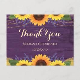 パープル素朴ウッドひまわり結婚の感謝 ポストカード