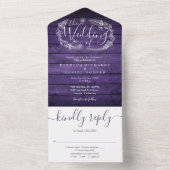 パープル素朴ウッドスクリプトモノグラムフローラ結婚ズ オールインワン招待状 (内側)