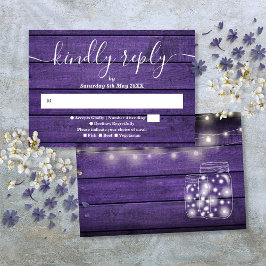 パープル素朴ウッドストリングライツライツメイソンジャース 出欠カード