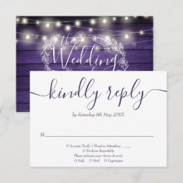 パープル素朴ウッドストリングライトフローラスクリプト 出欠カード