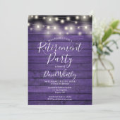 パープル素朴ウッドストリングライト退職パーティー 招待状 (スタンド正面)