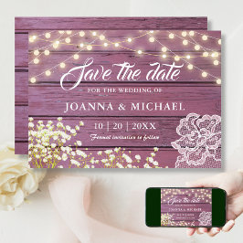 パープル素朴ウッドストリングライト&レース セーブザデート