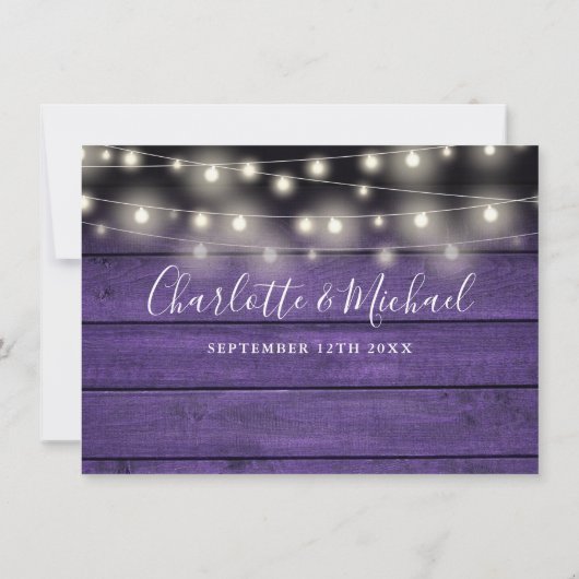 パープル素朴ウッドストリングラ結婚イトの詳細 招待状 (裏面)