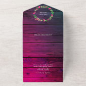 パープル素朴ウッドピンクフローラカントリー結婚RSVP オールインワン招待状 (外側)