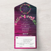 パープル素朴ウッドピンクフローラカントリー結婚RSVP オールインワン招待状 (内側)