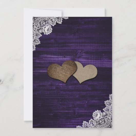 パープル素朴ウッドレースひまわり結婚の 招待状 (裏面)