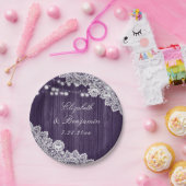 パープル素朴ウッドレースストリングラ結婚イト ペーパープレート (パーティー)