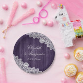 パープル素朴ウッドレースストリングラ結婚イト ペーパープレート (パーティー)