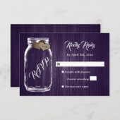 パープル素朴カントリーウッドハートメイスンジャー結婚ズ 出欠カード (正面/裏面)