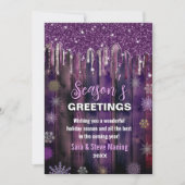 パープル素朴カントリークリスマスパーティーグリッター シーズンカード (正面)