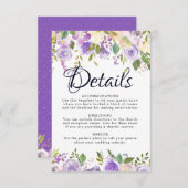 パープル素朴クリームフローラの結婚詳細カード エンクロージャーカード (正面/裏面)