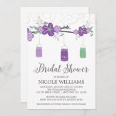 パープル素朴グリーンメイソンジャーブランチブライダルシャワー 招待状 (正面/裏面)