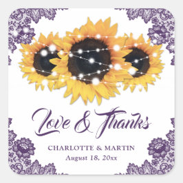 パープル素朴シックひまわり結婚の感謝 スクエアシール