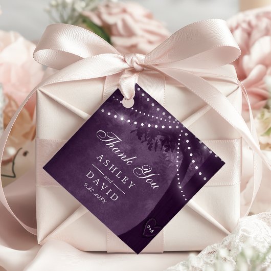 パープル素朴ツリーライト彫りイニシャル結婚ズ フェイバータグ