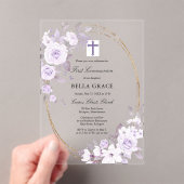 パープル素朴バラフローラファーストホーリーコミュニオン アクリル招待状 (インサイチュ (ポータブル))