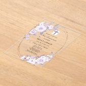 パープル素朴バラフローラファーストホーリーコミュニオン アクリル招待状 (レイダウン)