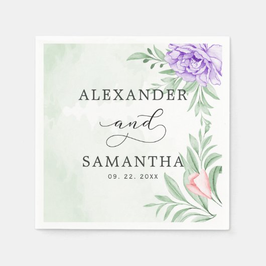 パープル素朴バラフローラユーカリプトゥスボホ結婚ズ スタンダードカクテルナプキン (正面)