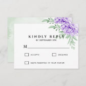 パープル素朴バラフローラユーカリプトゥスボホ結婚ズ 出欠カード (正面/裏面)