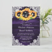 パープル素朴バーラップレースひまわり結婚の花 招待状 (スタンド正面)