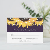 パープル素朴バーラップレースひまわりRSVPカード 出欠カード (スタンド正面)