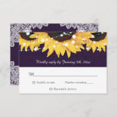 パープル素朴バーラップレースひまわりRSVPカード 出欠カード (正面/裏面)