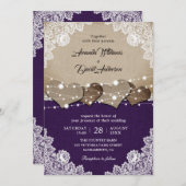 パープル素朴バーラップレース結婚式招待状 招待状 (正面/裏面)