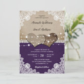 パープル素朴バーラップレース結婚式招待状 招待状 (スタンド正面)
