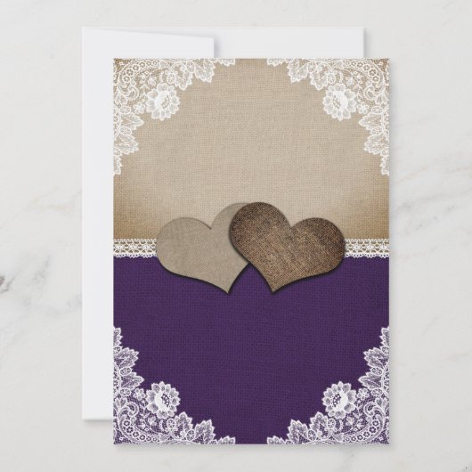 パープル素朴バーラップレース結婚式招待状 招待状 (裏面)