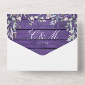 パープル素朴バーンウッドフローラQRコード結婚ズ オールインワン招待状 (裏面)