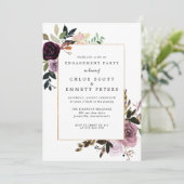 パープル素朴ピンクフローラ婚約パーティ 招待状 (スタンド正面)