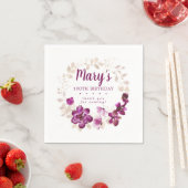 パープル素朴ピンクフローラ100誕生日ありがとう スタンダードカクテルナプキン (インサイチュ)