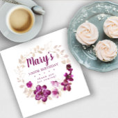 パープル素朴ピンクフローラ100誕生日ありがとう スタンダードカクテルナプキン