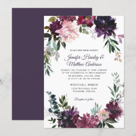 パープル素朴ピンクマウベレッドフローラリース結婚ズ 招待状