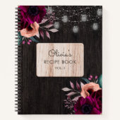 パープル素朴フラワーウッドライトレシピクックブック ノートブック (正面)