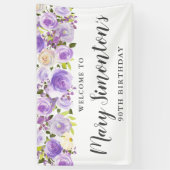 パープル素朴フローラグリーン90誕生日 横断幕 (縦)