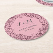 パープル素朴フローラスワールオーナメントウェディングパーティー ラウンドペーパーコースター (アングル)