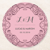 パープル素朴フローラスワールオーナメントウェディングパーティー ラウンドペーパーコースター (正面)