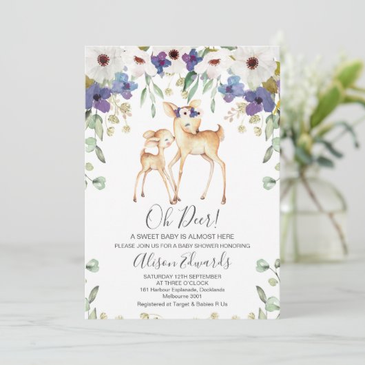 パープル素朴フローラディアベビーシャワー招待状 招待状 (スタンド正面)