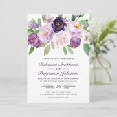 パープル素朴フローラフォトコラージュQRコード結婚s 招待状 (スタンド正面)