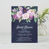 パープル素朴フローラフォトネイビーブルーブライダルシャワー 招待状 (スタンド正面)