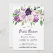 パープル素朴フローラフォトブライダルシャワー 招待状 (正面)