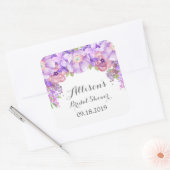 パープル素朴フローラブライダルシャワーメッセージカード スクエアシール (封筒)