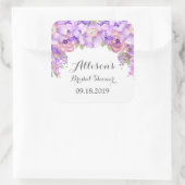 パープル素朴フローラブライダルシャワーメッセージカード スクエアシール (バッグ)