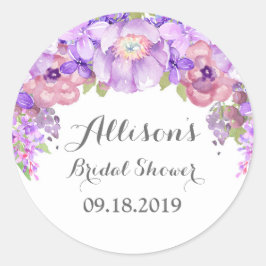 パープル素朴フローラブライダルシャワーメッセージカード ラウンドシール