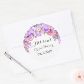 パープル素朴フローラブライダルシャワーメッセージカード ラウンドシール (封筒)