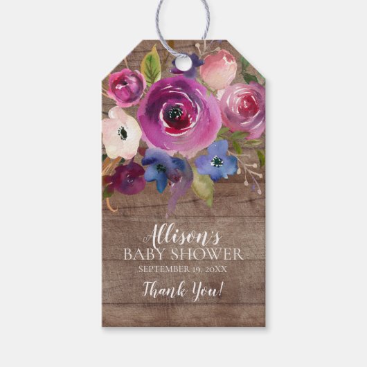 パープル素朴フローラベビーシャワー好意ギフトラベル ギフトタグ (正面)