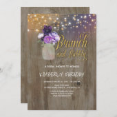 パープル素朴フローラメイスンジャーブライダルシャワー 招待状 (正面/裏面)