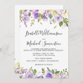 パープル素朴フローラ植物学結婚式招待状 招待状 (正面/裏面)